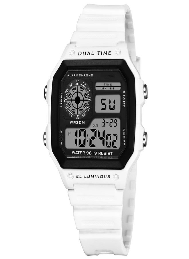 PASOY Men's Digital Multi-Function Watches Dual Time Alarm Stopwatch Countdown Backlight Waterproof Watch, White A, Sports - Image 5