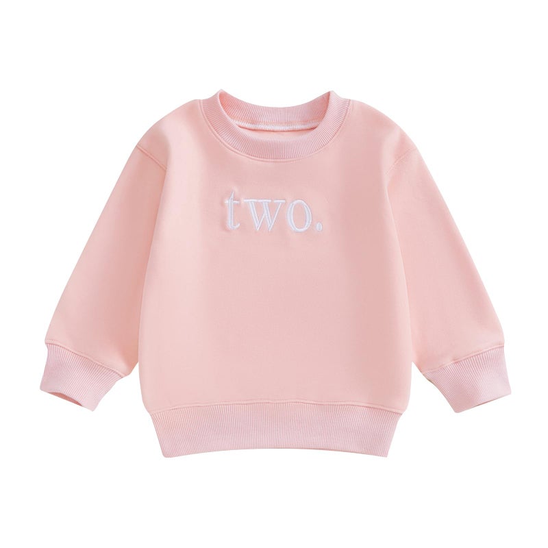 Thilsidee Toddler Baby Boy Girl One/Two Years Birthday Outfit Long Sleeve Embroidery Sweatshirt Shirt Crewneck Pullover Tops (US, Age, 2 Years, 3 Years, A-Pink Two) - Image 1