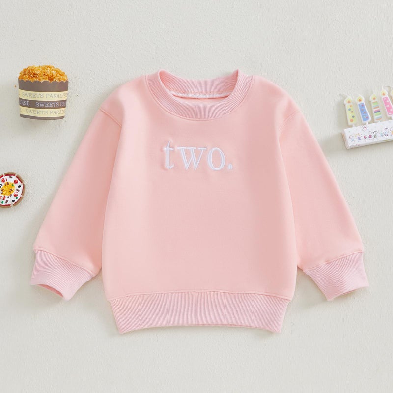 Thilsidee Toddler Baby Boy Girl One/Two Years Birthday Outfit Long Sleeve Embroidery Sweatshirt Shirt Crewneck Pullover Tops (US, Age, 2 Years, 3 Years, A-Pink Two) - Image 2