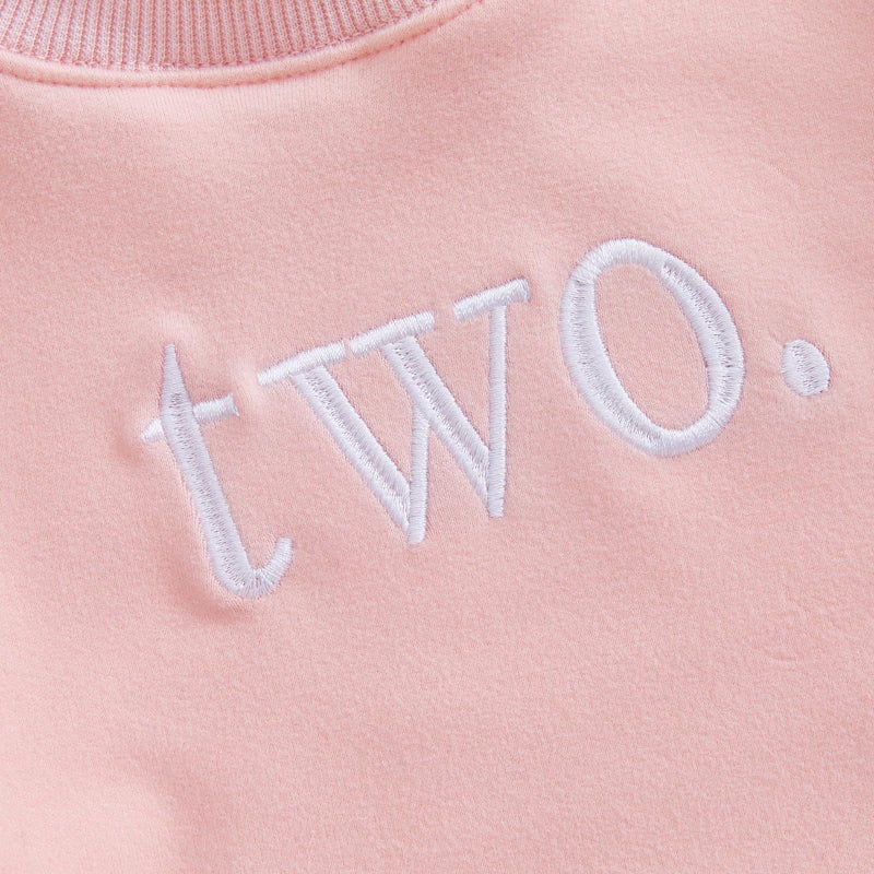 Thilsidee Toddler Baby Boy Girl One/Two Years Birthday Outfit Long Sleeve Embroidery Sweatshirt Shirt Crewneck Pullover Tops (US, Age, 2 Years, 3 Years, A-Pink Two) - Image 5