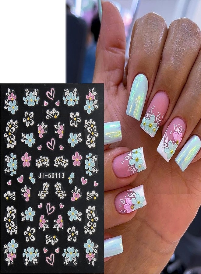 Fcozpjk Acrylic Flowers for Nails 4 Sheets 5D Embossed Floral Nail Decals Colorful Flowers Nail Stickers, Gold Strip Lines Swirls French Tip Nail Stickers, Daisy Butterfly Stickers Pegatinas Uñas - Image 4