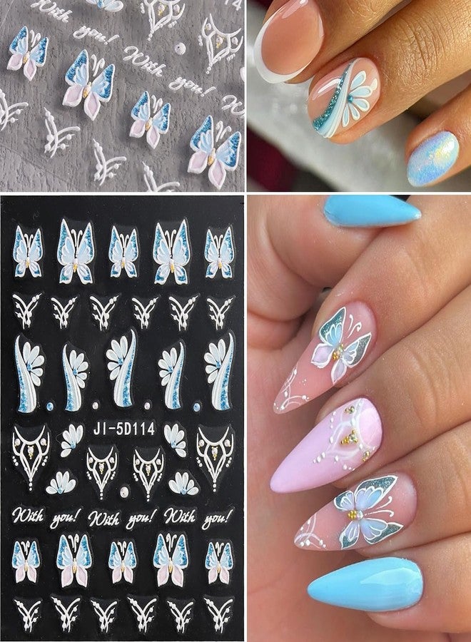 Fcozpjk Acrylic Flowers for Nails 4 Sheets 5D Embossed Floral Nail Decals Colorful Flowers Nail Stickers, Gold Strip Lines Swirls French Tip Nail Stickers, Daisy Butterfly Stickers Pegatinas Uñas - Image 5