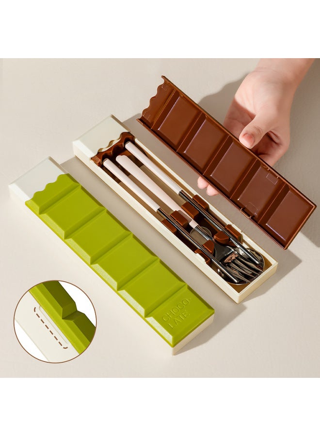 304 Stainless Steel Tableware Chocolate Portable Box Chopsticks Spoon Fork Suit Students Office Workers With Special-Specifications:Spray Paint + Chocolate Color - Image 5