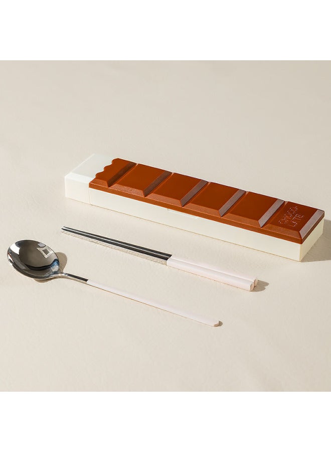 304 Stainless Steel Tableware Chocolate Portable Box Chopsticks Spoon Fork Suit Students Office Workers With Special-Specifications:Spray Paint + Chocolate Color - Image 1