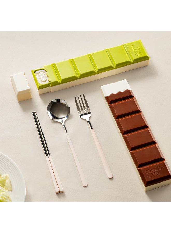 304 Stainless Steel Tableware Chocolate Portable Box Chopsticks Spoon Fork Suit Students Office Workers With Special-Specifications:Spray Paint + Chocolate Color - Image 2