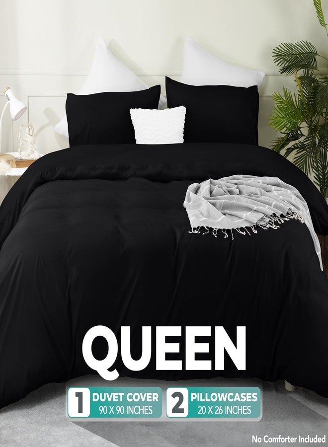 Utopia Bedding Duvet Cover Set with Pillowcases - 3 Pieces Bedding Duvet Cover with Zipper Closure - 1 Duvet Cover with 2 Pillowcases - Soft Brushed Microfiber (Queen, Black) - Image 2