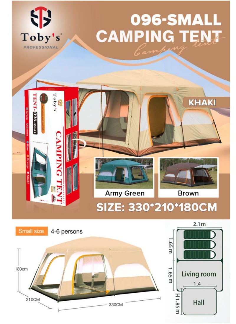 Toby's - Toby’s New 4-6 person double layer outdoor camping tent two bedrooms and a living room family cabin (Khaki) - Image 1