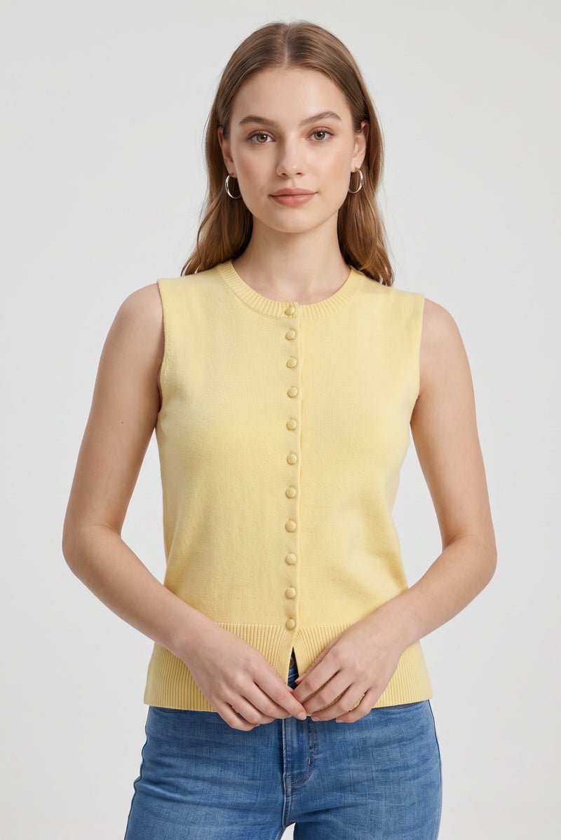 Threadbare Women Crew Neck Sleeveless Solid Tank Top, Yellow - Image 1