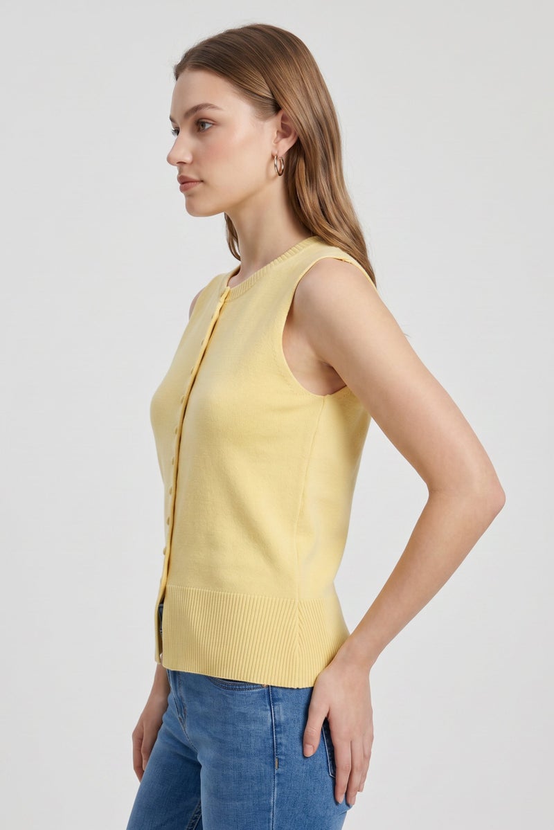 Threadbare Women Crew Neck Sleeveless Solid Tank Top, Yellow - Image 3