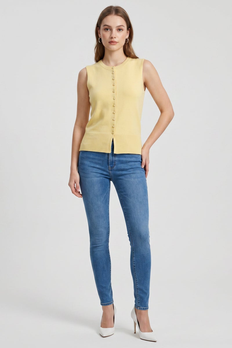 Threadbare Women Crew Neck Sleeveless Solid Tank Top, Yellow - Image 2