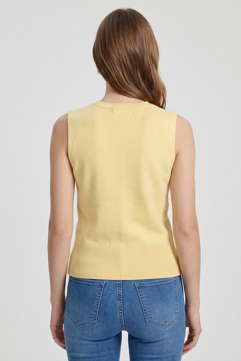 Threadbare Women Crew Neck Sleeveless Solid Tank Top, Yellow - Image 4