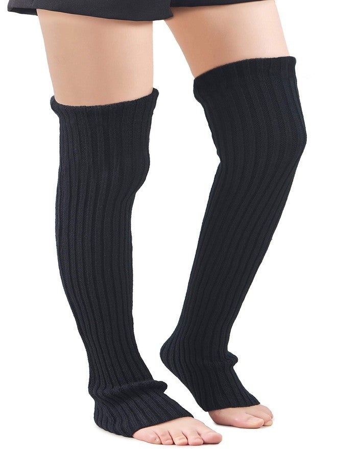 Leotruny Women's Winter Over Knee High Footless Socks Knit Leg Warmers (Black) - Image 1