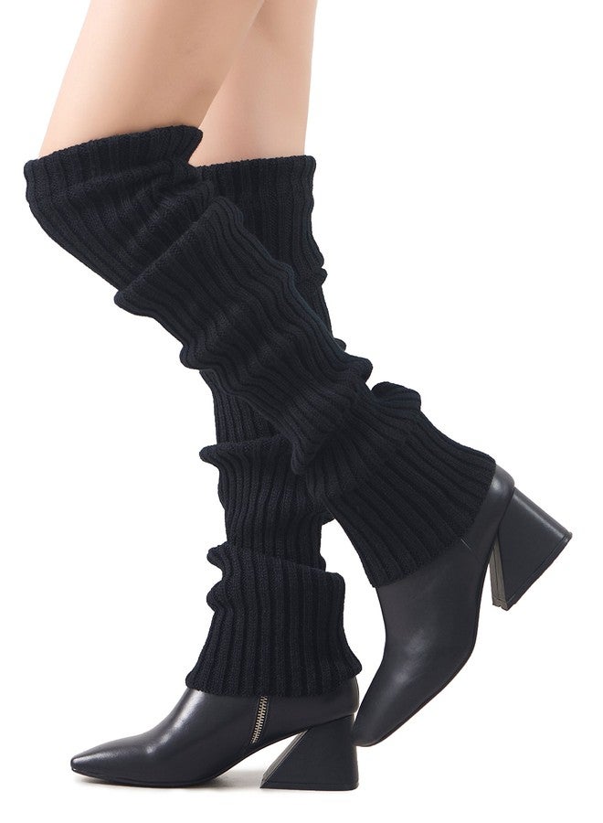 Leotruny Women's Winter Over Knee High Footless Socks Knit Leg Warmers (Black) - Image 4