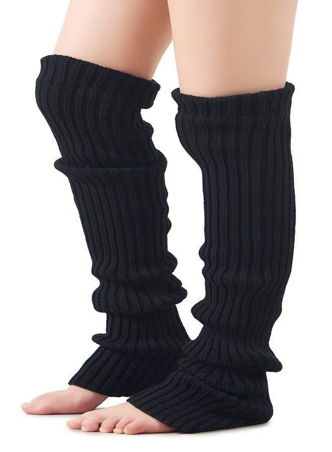 Leotruny Women's Winter Over Knee High Footless Socks Knit Leg Warmers (Black) - Image 2
