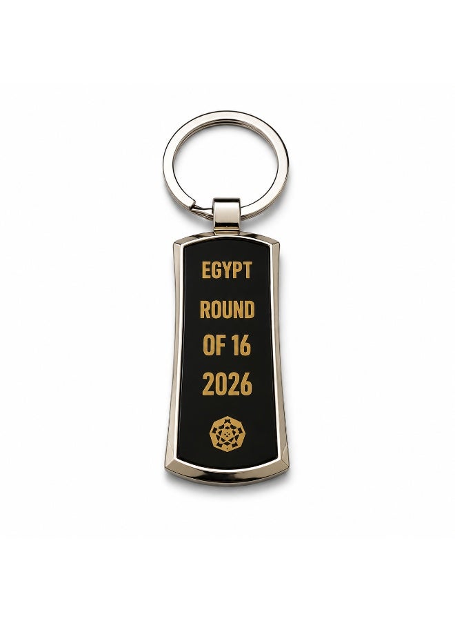 ميدالية مفاتيح معدنية تذكارية لمصر بمناسبة دور الـ16 لكرة القدم 2026 باللون الأسود والذهبي قطعة واحدة - Image 1