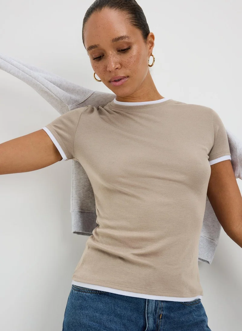 Matalan Taupe Double Layer T-Shirt