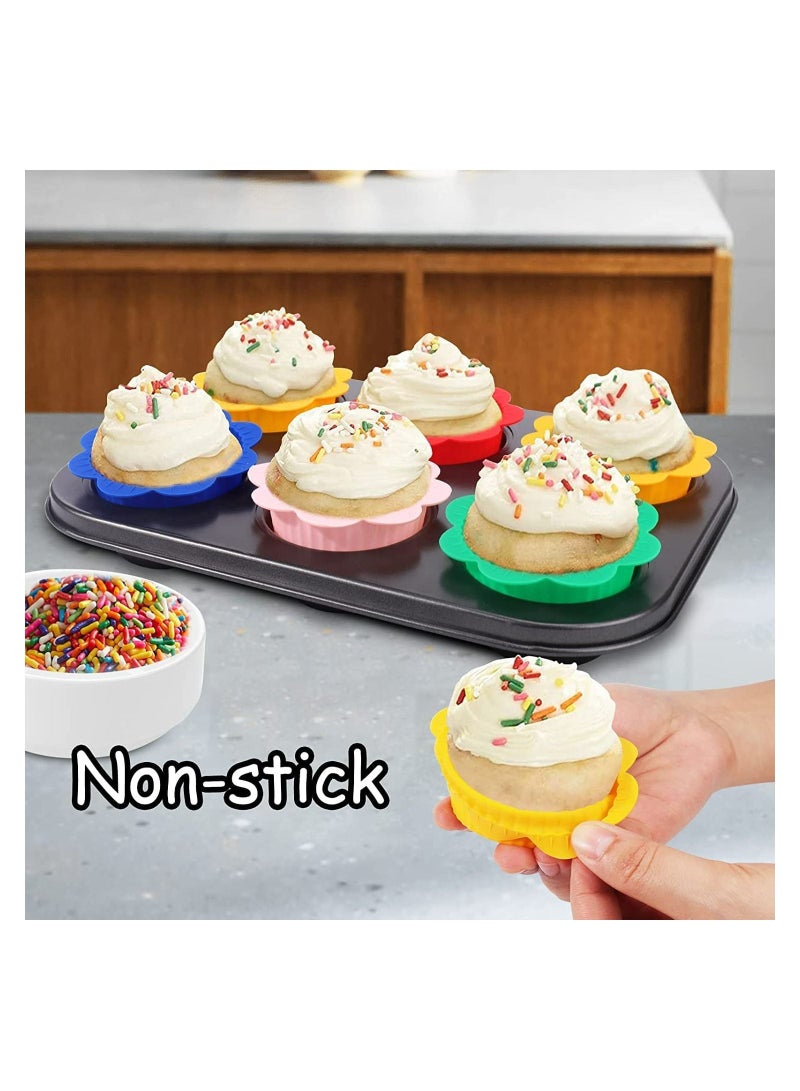 SYOSI Silicone Baking Cups, 24 Pcs Muffin Liners with Tabs, Reusable Cupcake Liners for Steel Muffin Pan, Non-Stick Baking Cups for Bakeware Baking Pan & Cupcake Pan, Muffin Cupcake Molds - Image 3