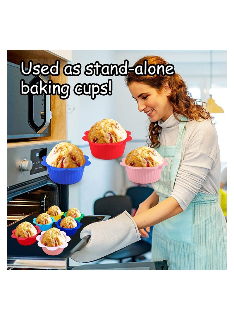 SYOSI Silicone Baking Cups, 24 Pcs Muffin Liners with Tabs, Reusable Cupcake Liners for Steel Muffin Pan, Non-Stick Baking Cups for Bakeware Baking Pan & Cupcake Pan, Muffin Cupcake Molds - Image 2