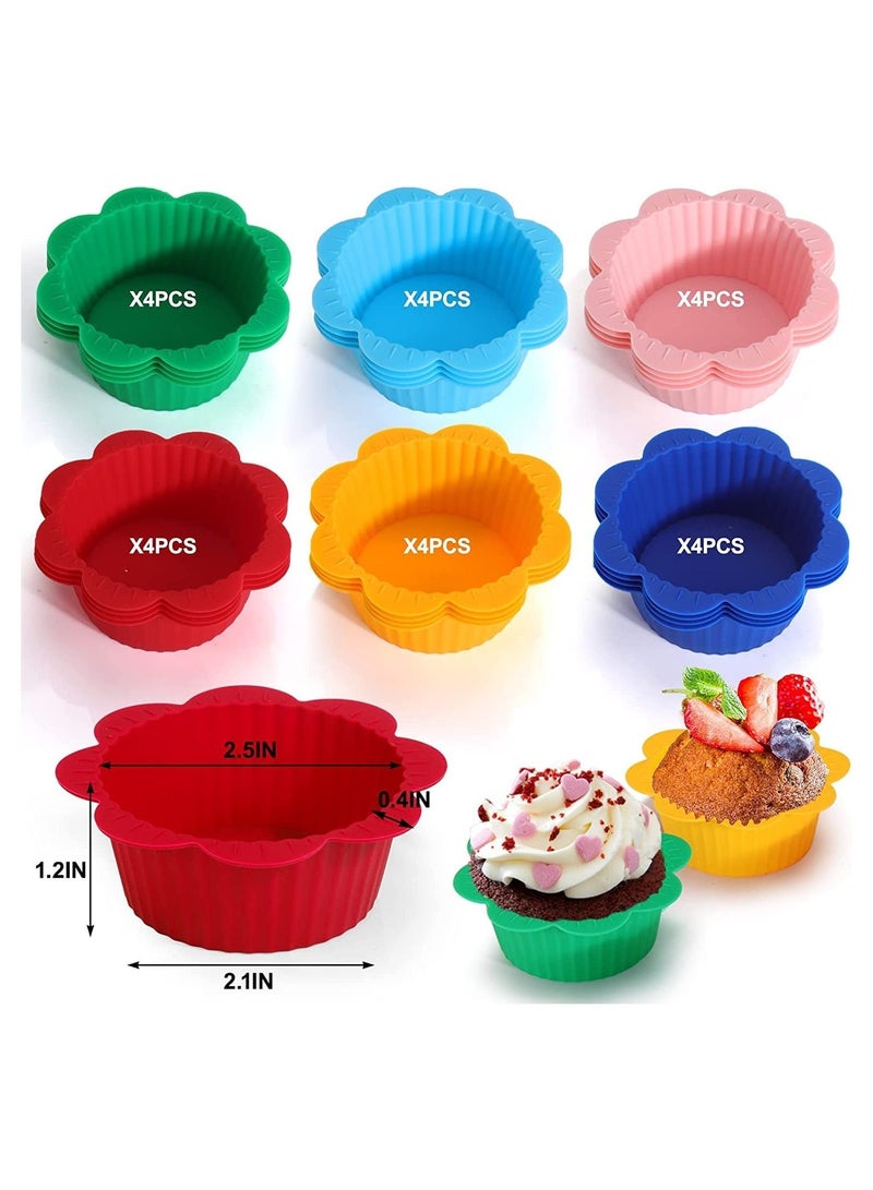 SYOSI Silicone Baking Cups, 24 Pcs Muffin Liners with Tabs, Reusable Cupcake Liners for Steel Muffin Pan, Non-Stick Baking Cups for Bakeware Baking Pan & Cupcake Pan, Muffin Cupcake Molds - Image 4