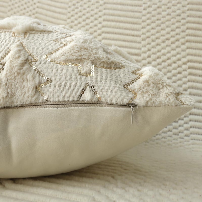 4TH Emotion Christmas Tree Decorative Pillow Covers 18x18 Set of 2  Beige Soft Plush Faux Fur Farmhouse Throw Cushion Cases for Xmas Winter Holiday Home Decorations - Image 2