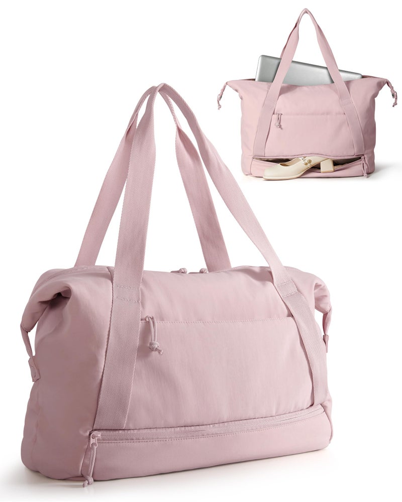 Smasrob Travel Duffle Bag with Shoe Compartment and Laptop Sleeve for Women, Lightweight Weekender Duffel Bag for Travel, Gym, Hospital Labor Delivery, Pink - Image 1