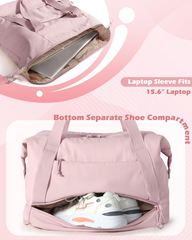 Smasrob Travel Duffle Bag with Shoe Compartment and Laptop Sleeve for Women, Lightweight Weekender Duffel Bag for Travel, Gym, Hospital Labor Delivery, Pink - Image 3