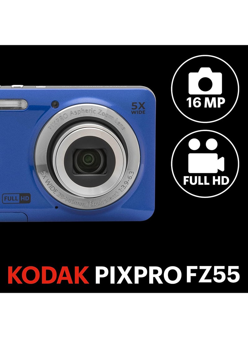 كوداك كاميرا رقمية PIXPRO FZ55-BL بدقة 16 ميجابكسل مع مستشعر CMOS وزوم بصري 5x وزاوية واسعة 28 مم وفيديو بدقة 1080P كامل HD وكاميرا مدونات 2.7" LCD - Image 2