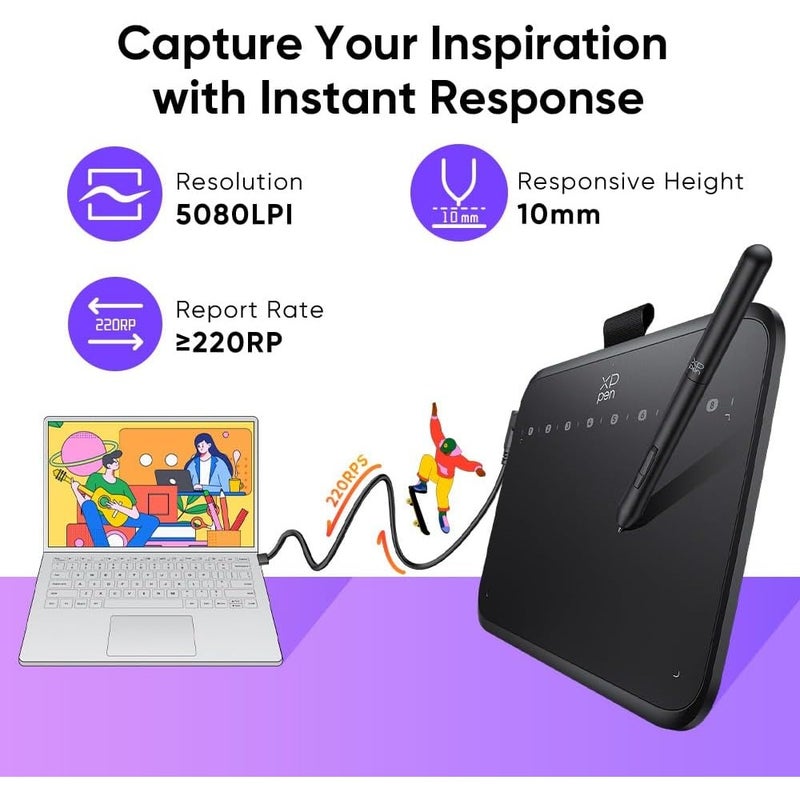 OSU drawing pad for beginner: 6×4 inch graphic art tablet with 16384 pressure levels, battery-free stylus, 60 tilt support, compatible with Android, Windows, macOS - Image 3
