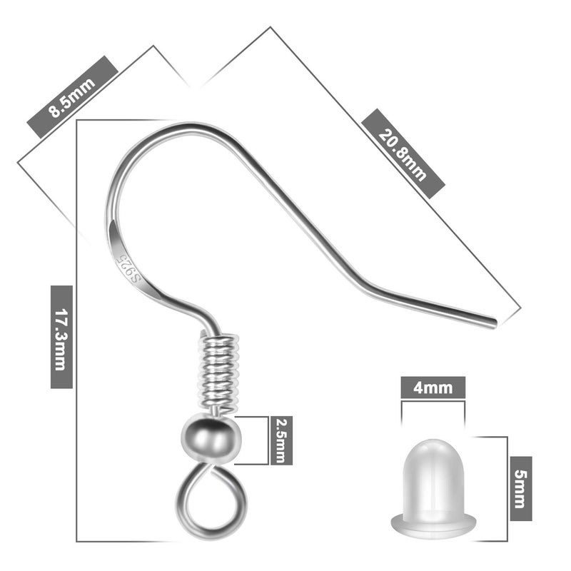 MENKEY 925 Sterling Silver Earring Hooks 120 PCS/60 Pairs, Ear Wires Fish Hooks, Hypo-allergenic Jewelry Findings Parts with 120 PCS Clear Silicone Earring Backs - Image 2