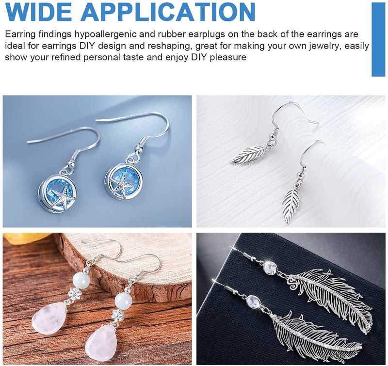 MENKEY 925 Sterling Silver Earring Hooks 120 PCS/60 Pairs, Ear Wires Fish Hooks, Hypo-allergenic Jewelry Findings Parts with 120 PCS Clear Silicone Earring Backs - Image 5