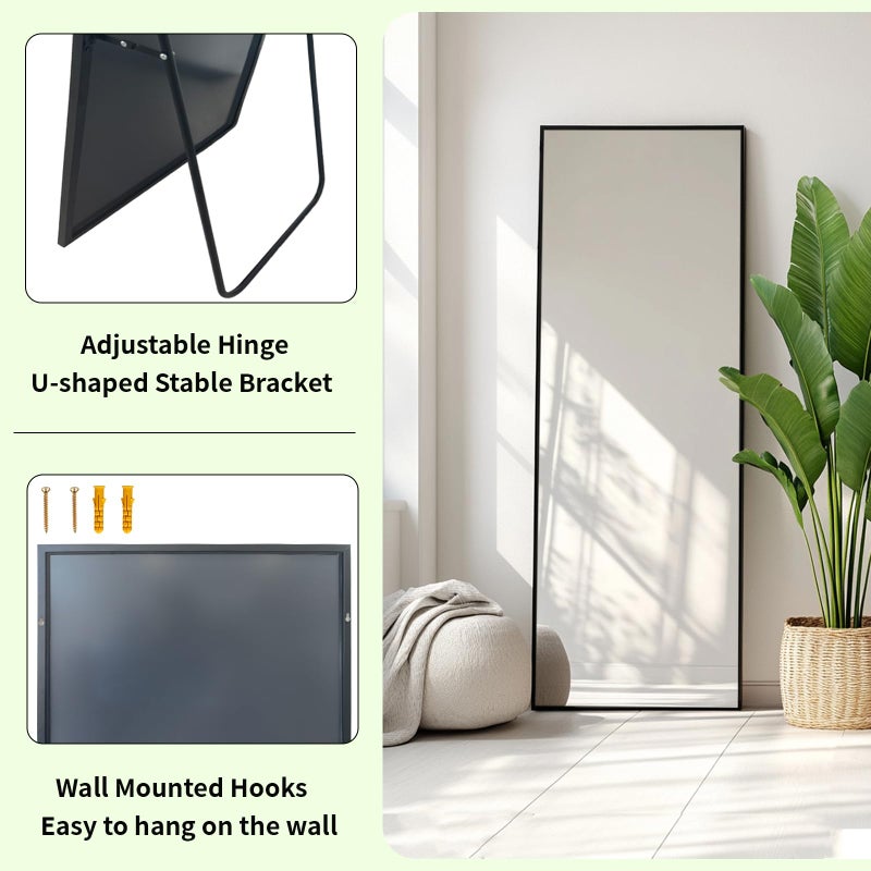 Sunniry Full Length Mirror, Full Body Mirror with Aluminum Metal Frame, Standing Mirrors for Bedroom, Livingroom, Cloakroom, Hallway, Home DÃ©cor. (56x16 inch, Black) - Image 3