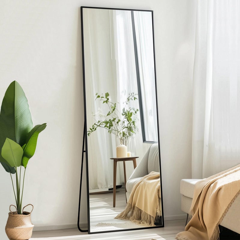 Sunniry Full Length Mirror, Full Body Mirror with Aluminum Metal Frame, Standing Mirrors for Bedroom, Livingroom, Cloakroom, Hallway, Home DÃ©cor. (56x16 inch, Black) - Image 1