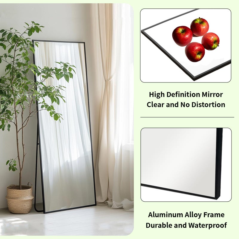 Sunniry Full Length Mirror, Full Body Mirror with Aluminum Metal Frame, Standing Mirrors for Bedroom, Livingroom, Cloakroom, Hallway, Home DÃ©cor. (56x16 inch, Black) - Image 2