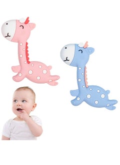 Teething Toys, 2 Pack Silicone Baby Teething Toys Organic Teether Soft Safe Chewable Baby Teethers Pain Relief Toy for Little Boy and Girl(Blue, Pink)