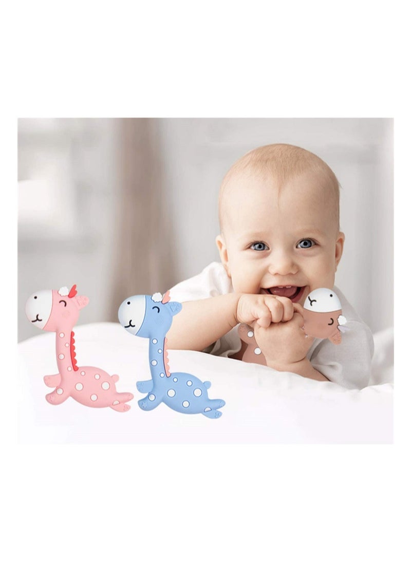 KASTWAVE - Teething Toys, 2 Pack Silicone Baby Teething Toys Organic Teether Soft Safe Chewable Baby Teethers Pain Relief Toy for Little Boy and Girl(Blue, Pink) - Image 1
