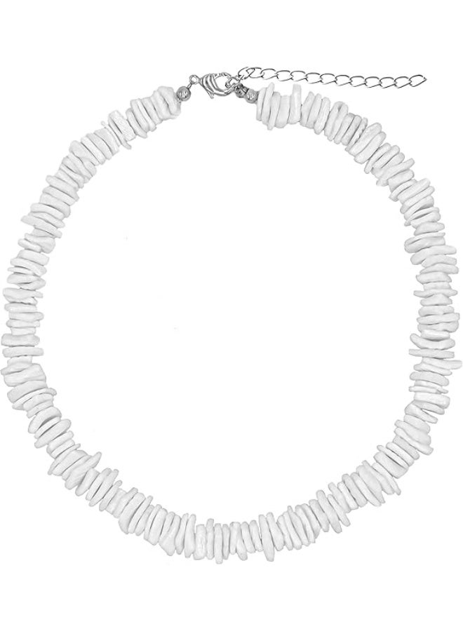 Fablinks Puka Shell Necklace, White Hawaiian Seashell Accessories for Men and Women, Beach Surfer Beaded Necklaces, Summer Clam Chip Bead Shells Choker Jewelry (16 Inches) - Image 1