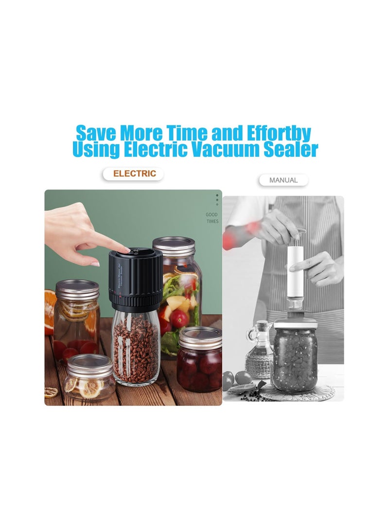 SYOSI Electric Mason Jar Vacuum Sealer, Electric Mason Jar Vacuum Sealer Kit, Vacuum Sealing Machine for Food Storage Electric Mason Cordless Vacuum Sealer, for Wide Mouth and Regular Mouth Mason Jars - Image 2