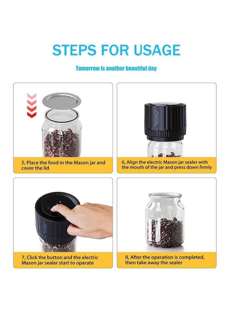 SYOSI Electric Mason Jar Vacuum Sealer, Electric Mason Jar Vacuum Sealer Kit, Vacuum Sealing Machine for Food Storage Electric Mason Cordless Vacuum Sealer, for Wide Mouth and Regular Mouth Mason Jars - Image 3