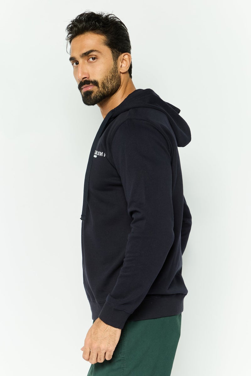 Gazzarrini سويت شيرت بغطاء رأس بأكمام طويلة للرجال، لون كحلي - Image 3