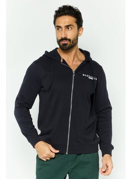 Gazzarrini Men Hooded Long Sleeve Brand Logo Sweatshirt, Navy  - Image 1