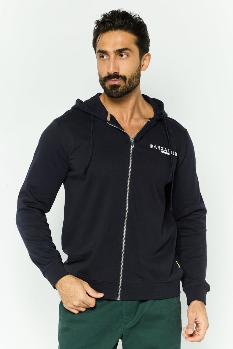 Gazzarrini سويت شيرت بغطاء رأس بأكمام طويلة للرجال، لون كحلي - Image 1