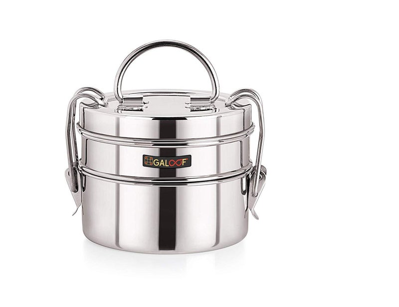GALOOF Stainless Steel Sada Simple 2 Compartment Clip Tiffin/Lunchbox/Puri Dabba for Office/Collage/School use(1, 8X2 (1000 ml)) - Image 4