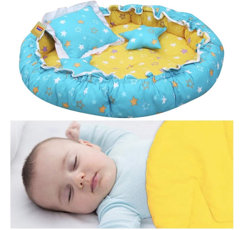 Fareto Polyester 58x42 inch Nest Cum Bed & Reversible Blanket Cum Comforter, Yellow, Blue, 1 Pc - Image 1