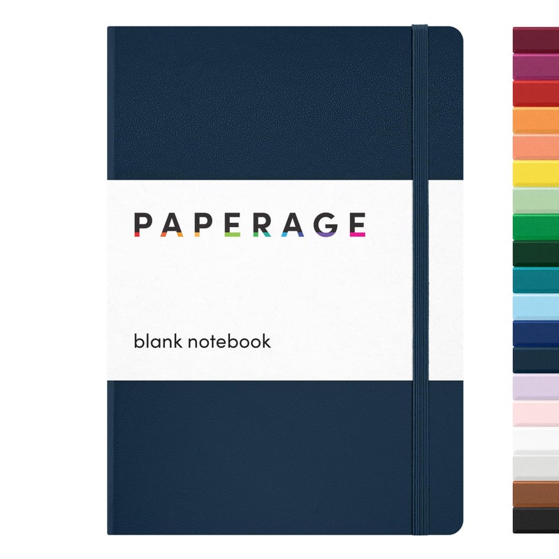 PAPERAGE Blank Journal Notebook, (Navy), 160 Pages, Medium 5.6 in x 8 in - 100 GSM Thick Paper â€“ Hardcover Journaling Notebook for Work, School, Note Taking or Sketching - Image 1