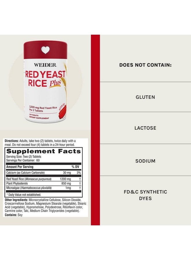 Weider Red Yeast Rice Plus 1200Mg ♡ With 850Mg Of Natural Phytosterols Gluten Free One Month Supply - Image 4