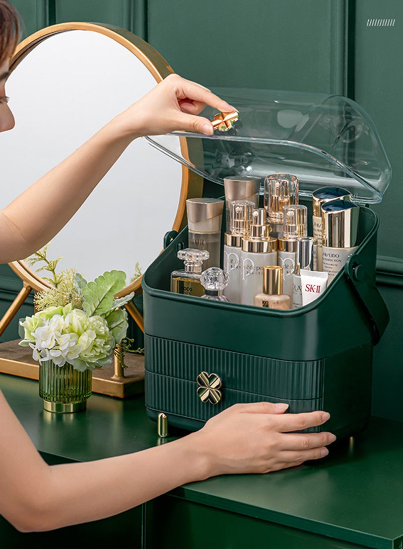 شاربدو 3 طبقة مستحضرات التجميل تخزين الرف مستحضرات التجميل تخزين مربع ، والتعامل مع المحمولة مع الغبار يغطي ، 2 الأدراج فسيحة ، ومناسبة جدا لغرفة نوم الحمام الغرور - Image 2