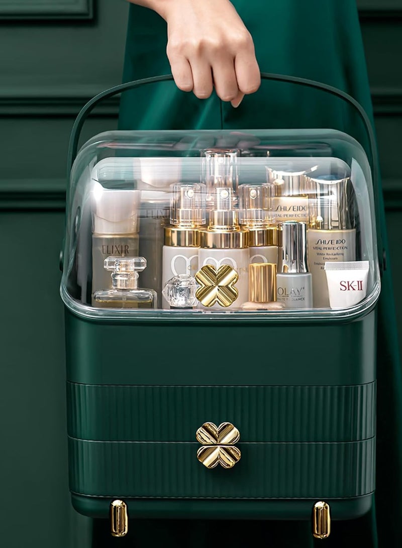 شاربدو 3 طبقة مستحضرات التجميل تخزين الرف مستحضرات التجميل تخزين مربع ، والتعامل مع المحمولة مع الغبار يغطي ، 2 الأدراج فسيحة ، ومناسبة جدا لغرفة نوم الحمام الغرور - Image 4