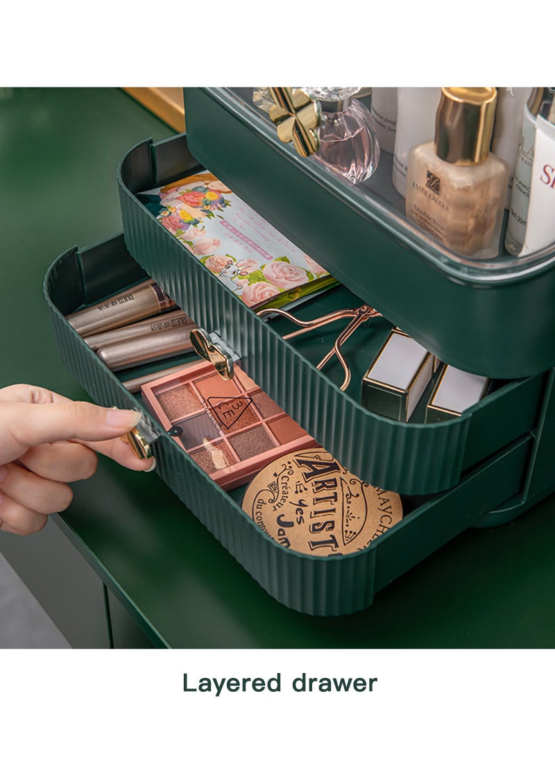 شاربدو 3 طبقة مستحضرات التجميل تخزين الرف مستحضرات التجميل تخزين مربع ، والتعامل مع المحمولة مع الغبار يغطي ، 2 الأدراج فسيحة ، ومناسبة جدا لغرفة نوم الحمام الغرور - Image 3