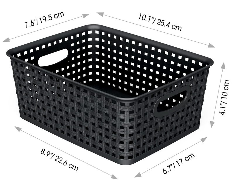 WYT Woven Storage Organizer Basket, 6-Pack Black Plastic Weave Baskets, 10.1 x 7.55 x 4.1 - Image 2