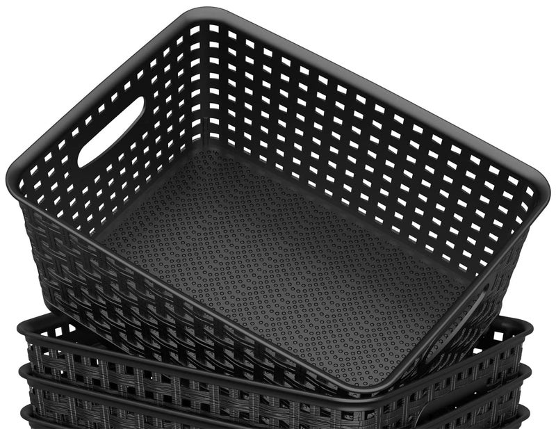 WYT Woven Storage Organizer Basket, 6-Pack Black Plastic Weave Baskets, 10.1 x 7.55 x 4.1 - Image 4